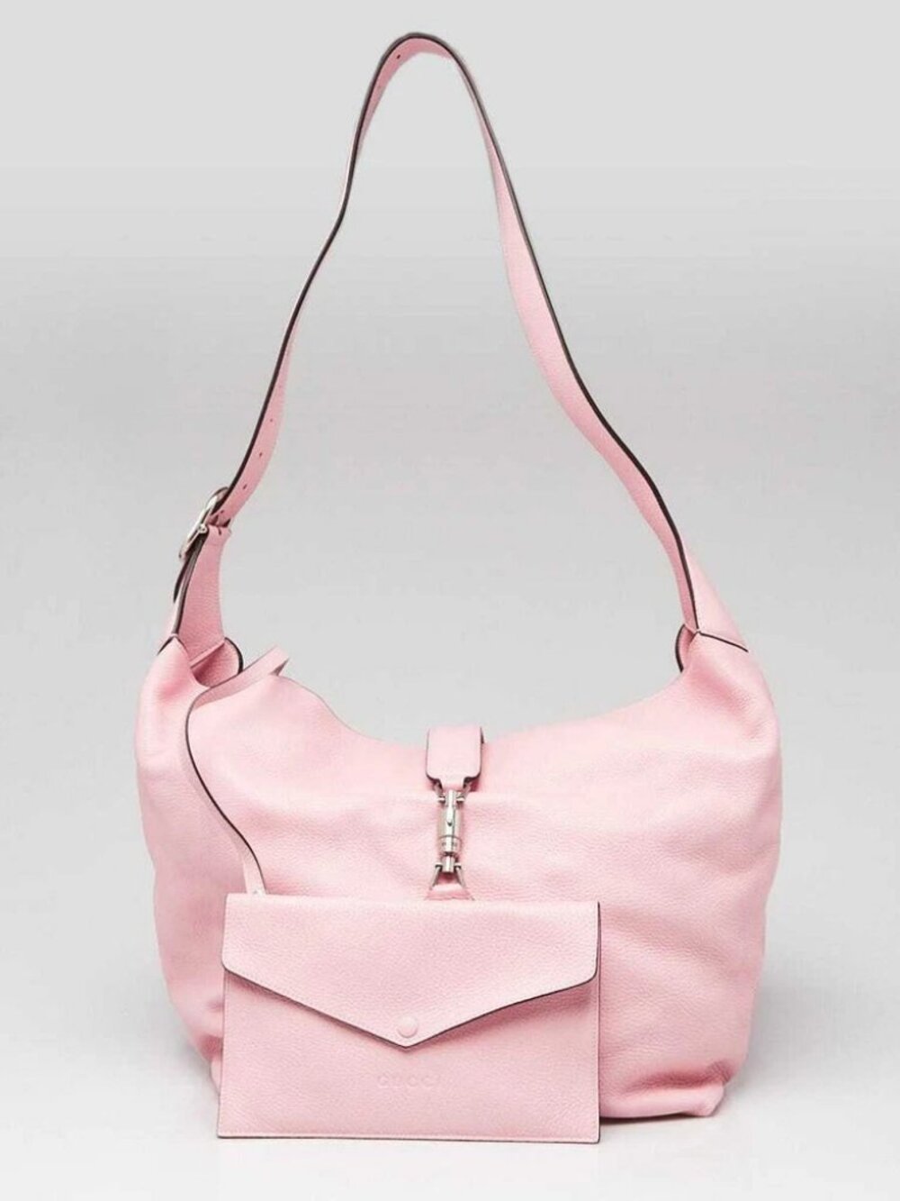 Gucci Pink Pebbled Leather Medium 1961 Crossbody Tote Bag